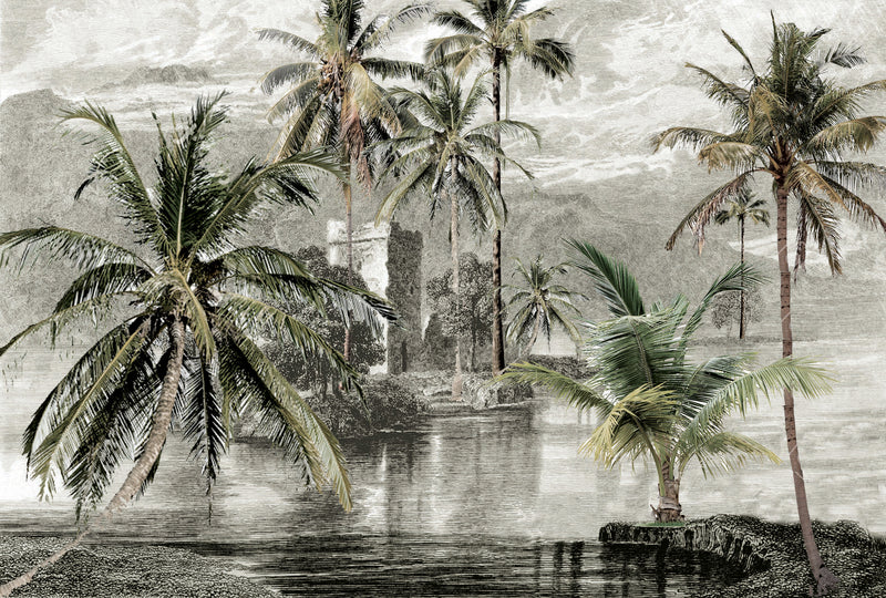 Engraved Tropical Landscape Wallpaper Mural 4 AZ036