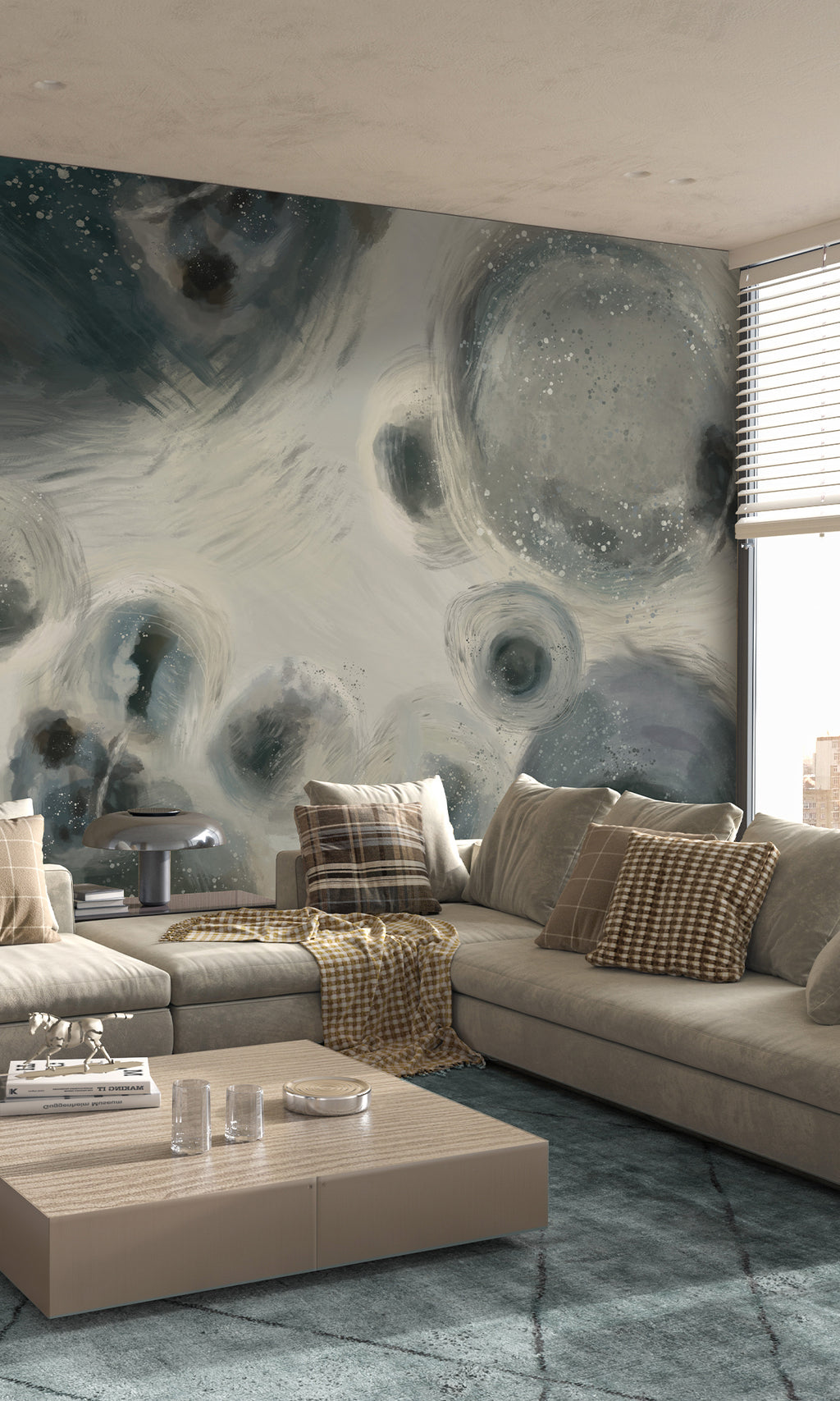 Thuraya Nebula Gray Bubbles Wall Navy Blue MA1319-TN