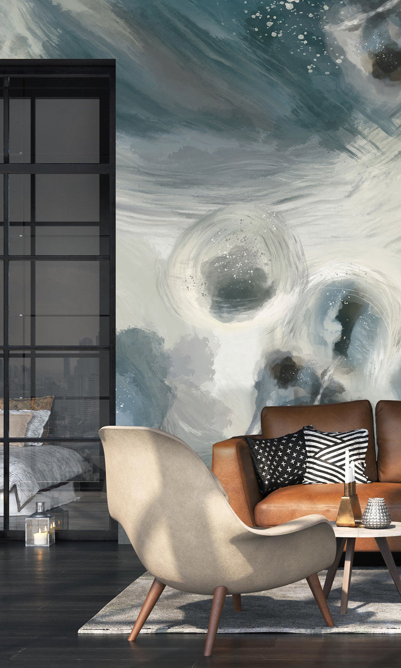 Thuraya Nebula Gray Bubbles Wall Navy Blue MA1319-TN