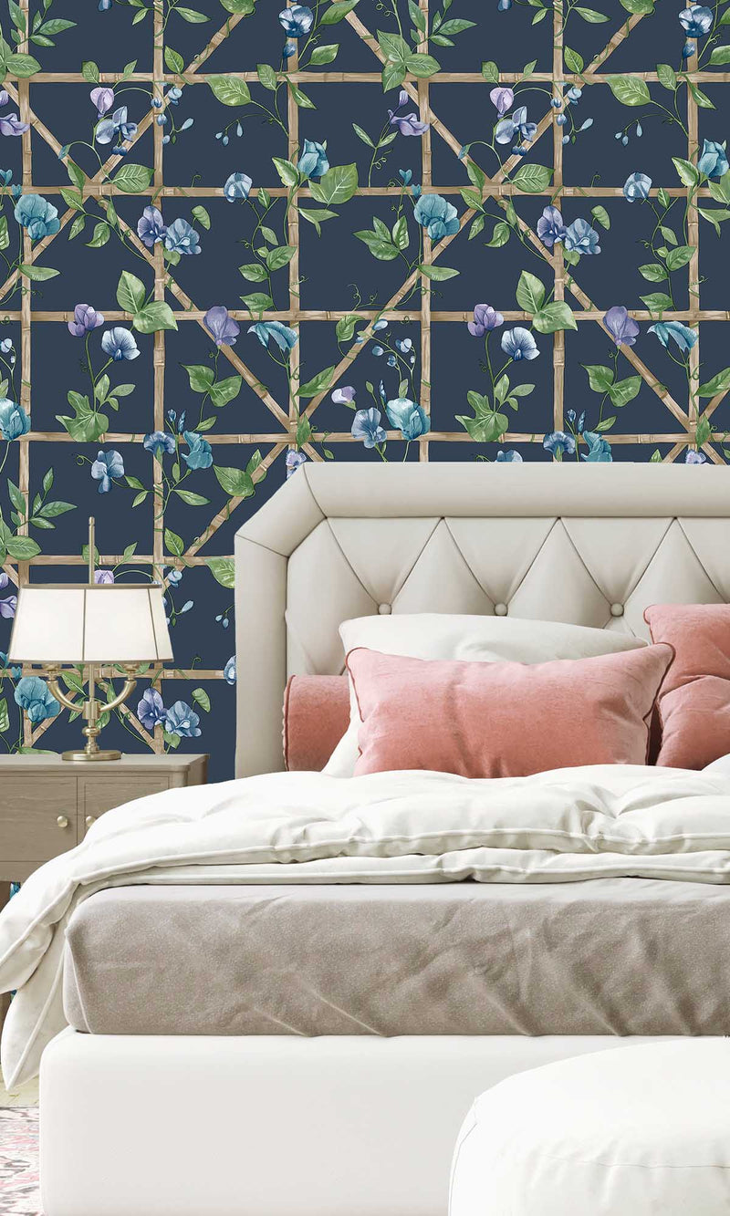 Imaginarium 3 Trailing Floral Trellis Navy 14202