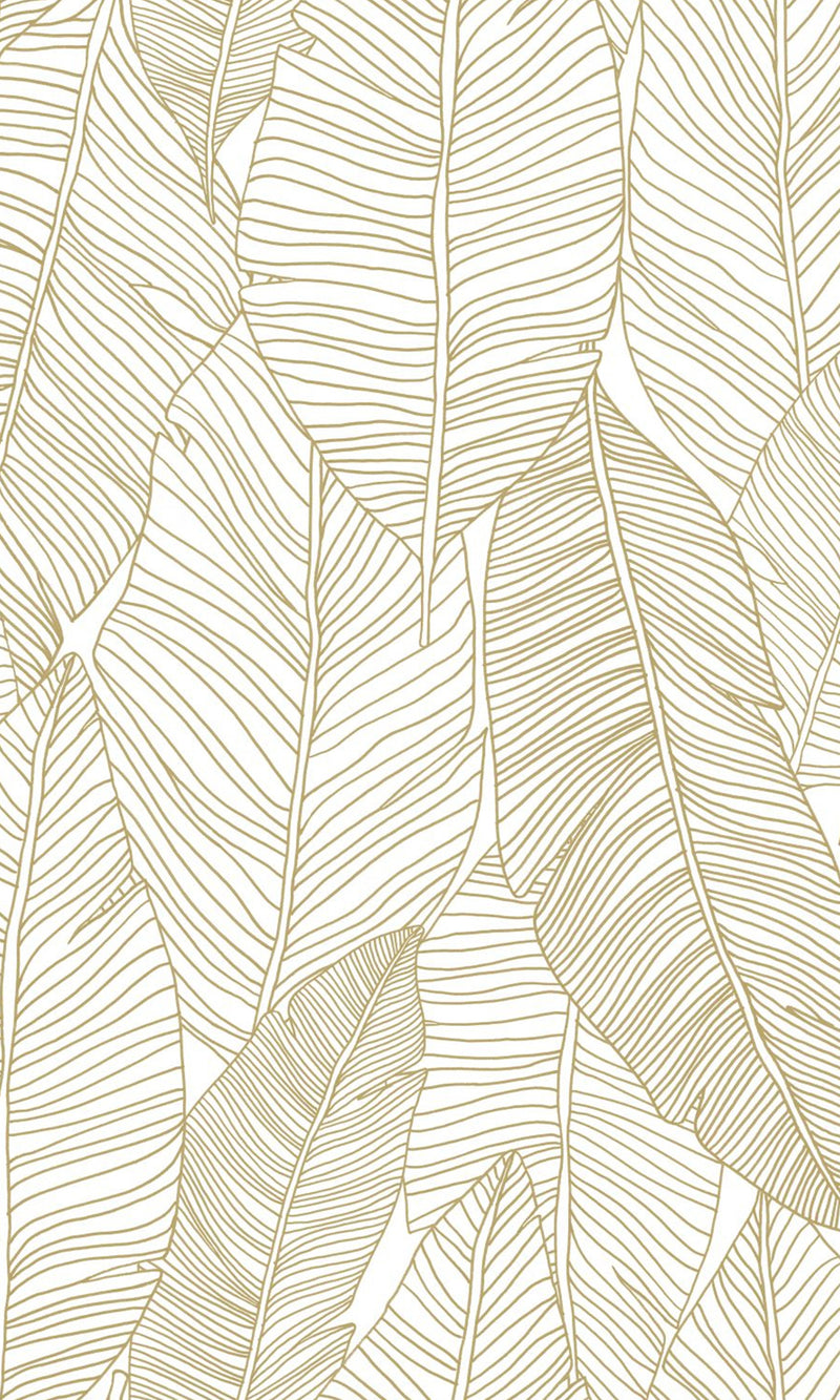 Origin Jungle Fever White and Gold Pen Drawn Leaves 139125