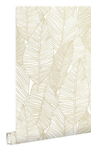 Origin Jungle Fever White and Gold Pen Drawn Leaves 139125