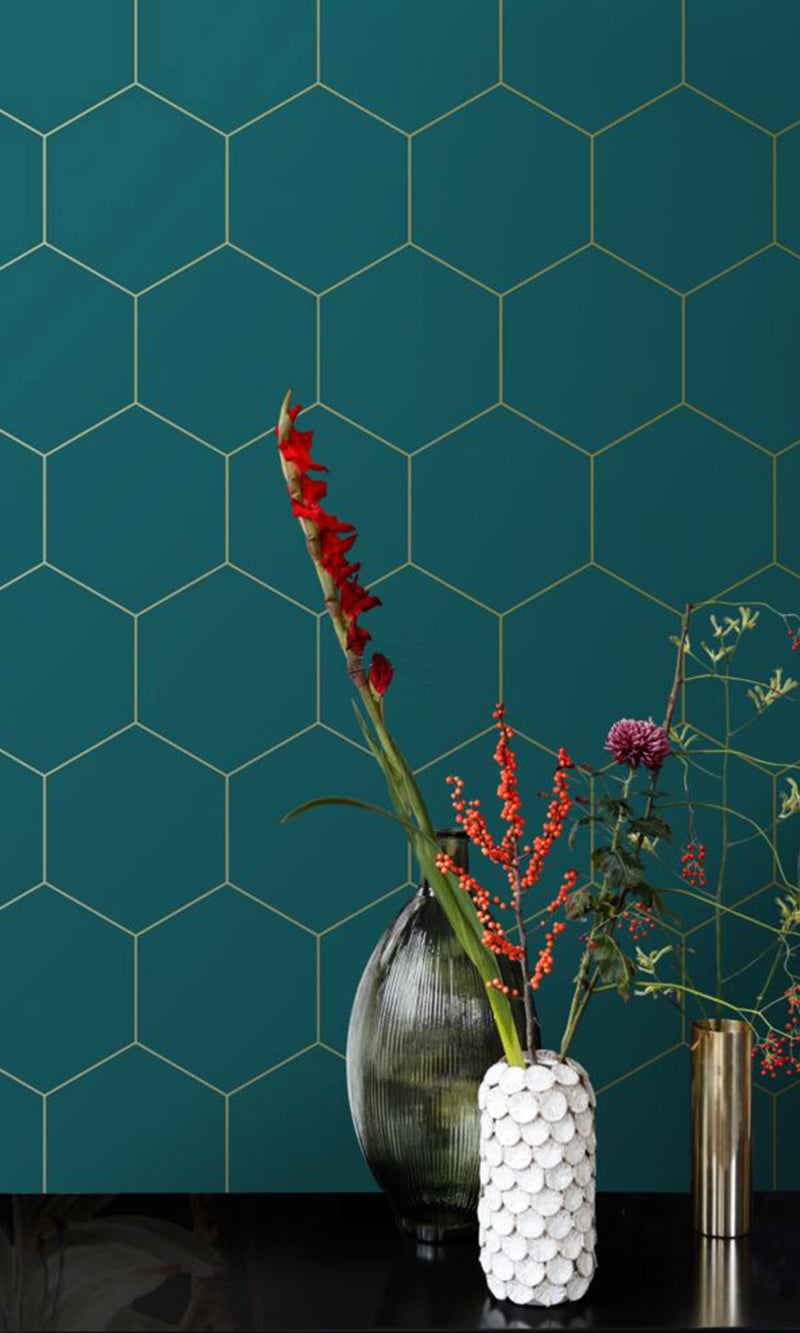 Origin Petrol Blue and Gold Art Deco Honeycomb 139455