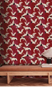 Designer Walls Burgundy Cranes DW2021