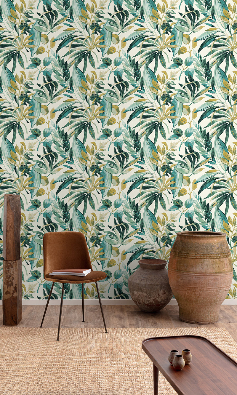 Karuna Inky Palms - Motifs Mineral Green/Ecru A71201