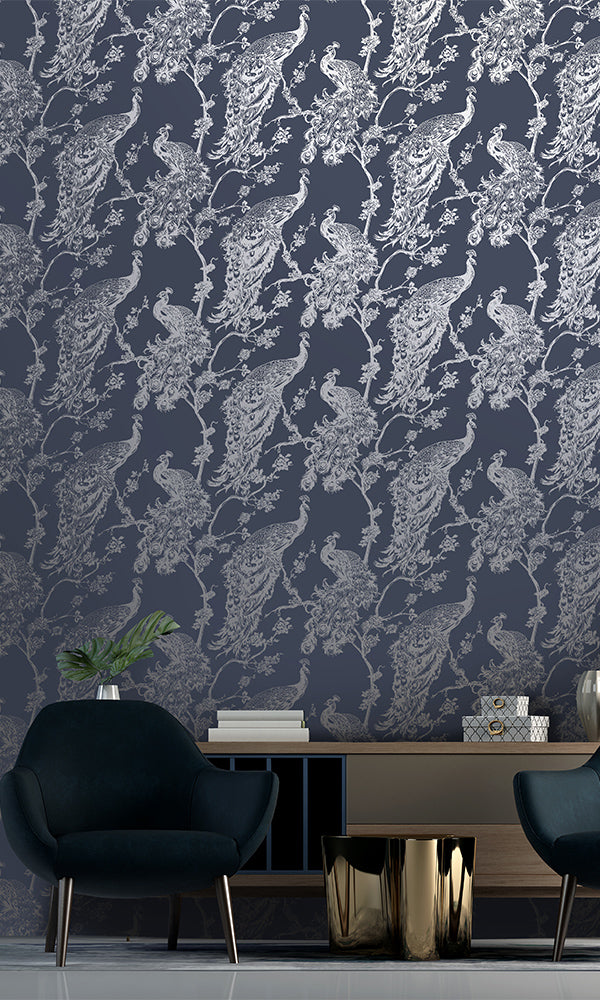 luxurious metallic peacock wallpaper