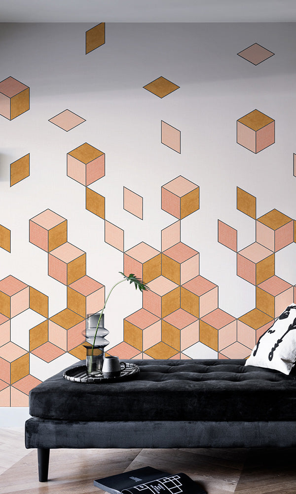 falling cube geometric wallpaper mural