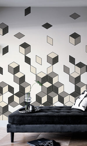 falling cube geometric wallpaper mural