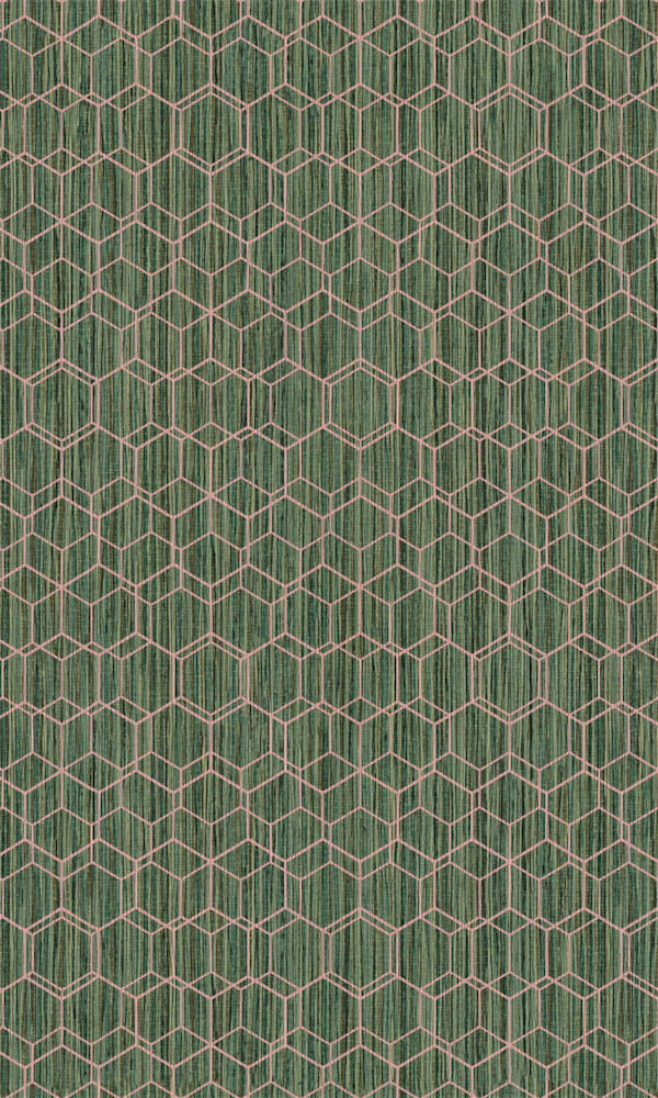 Dimensions Green & Pink Geometric Overlaid Faux Grasscloth 219621