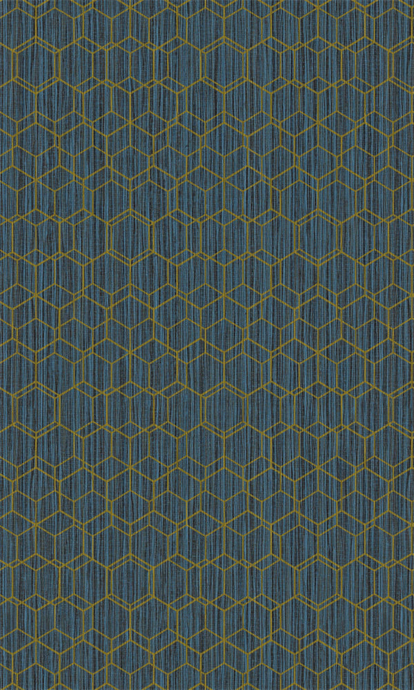 Dimensions Royal Blue & Gold Geometric Overlaid Faux Grasscloth 219623