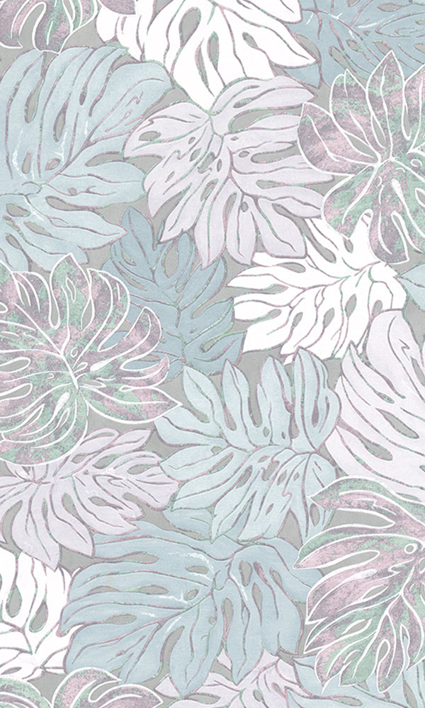 Casual Lavender & Blue Graphic Monstera Leaves 30435
