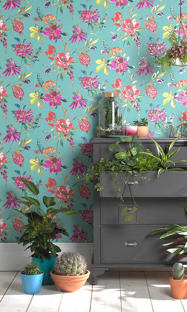 bright bold floral wallpaper