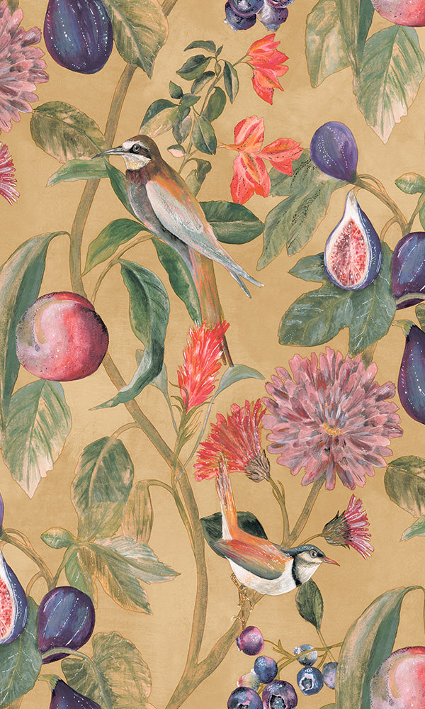 birds and vines floral wallpaper