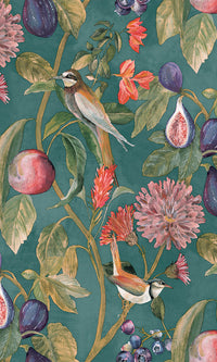 birds and vines floral wallpaper
