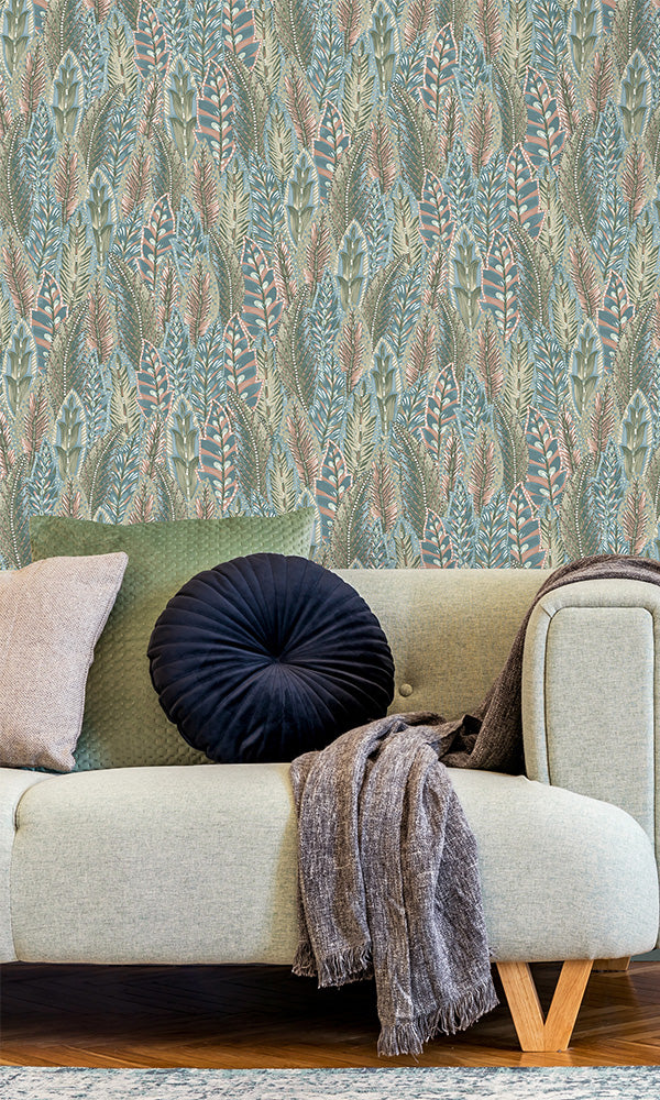 whimsical feathers living room wallpaper