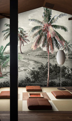 vintage tropical landscape wallpaper