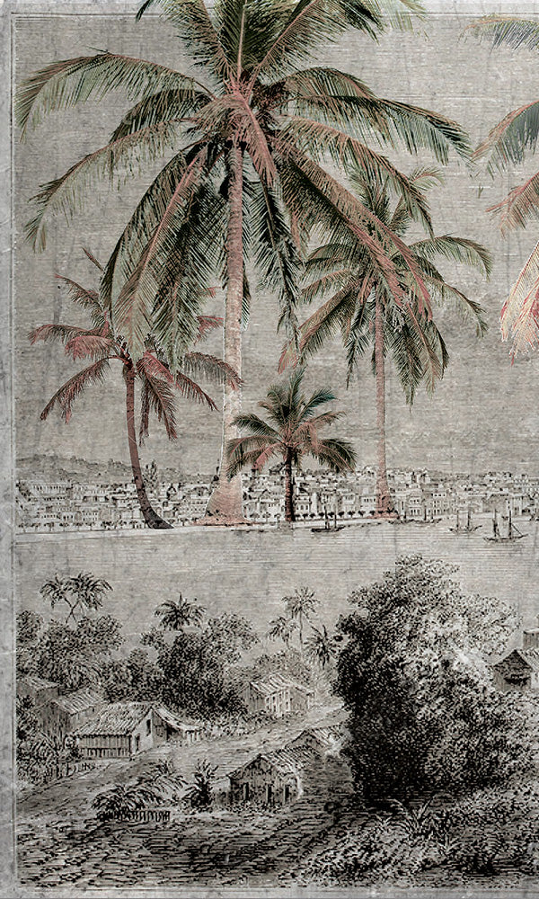 Engraved Tropical Landscape Wallpaper Mural 3 AZ024