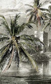 illustrated tropical landscape wallpaper