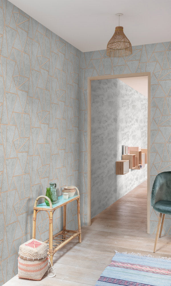 metallic geometric living room wallpaper